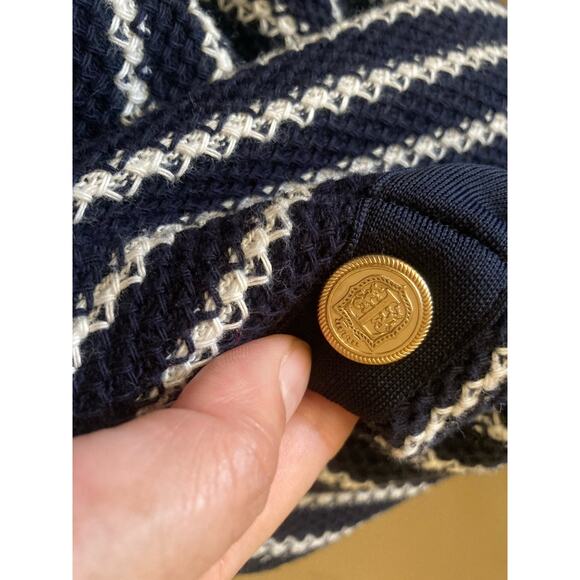 Talbots Women's Knit Sheath Dress Size MP Dark Navy Blue Striped - Picture 5 of 12